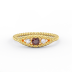 Rope three-stone garnet and diamond ring in 14K yellow gold