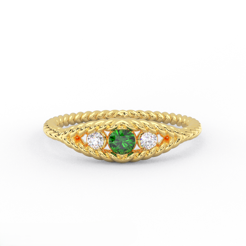 Three stone emerald ring with twisted rope band