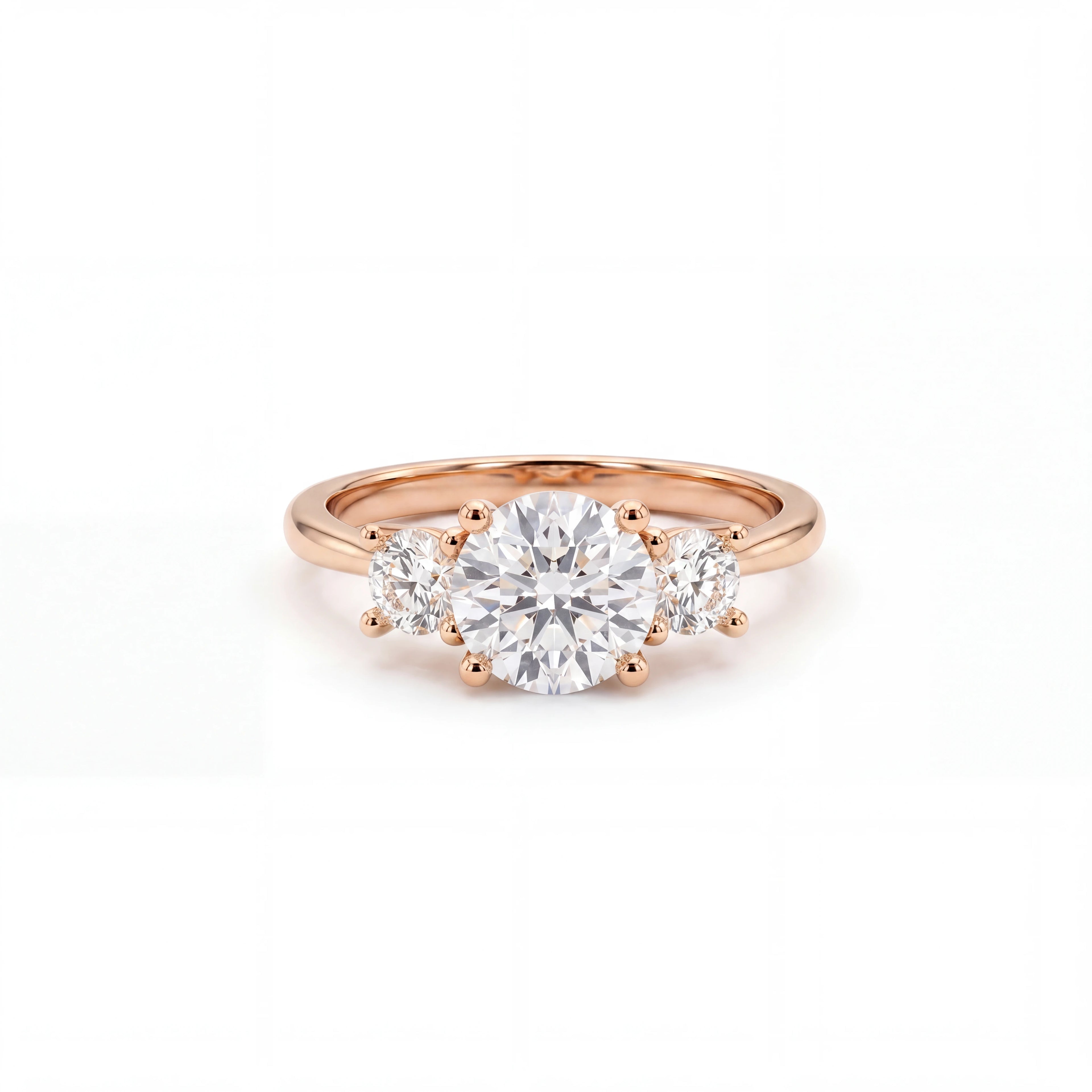 Round Lab-Grown Diamond 3-Stone Engagement Ring in 14K rose gold, front view
