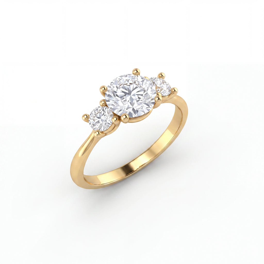 Round Lab-Grown Diamond 3-Stone Engagement Ring in 14K white gold, front view