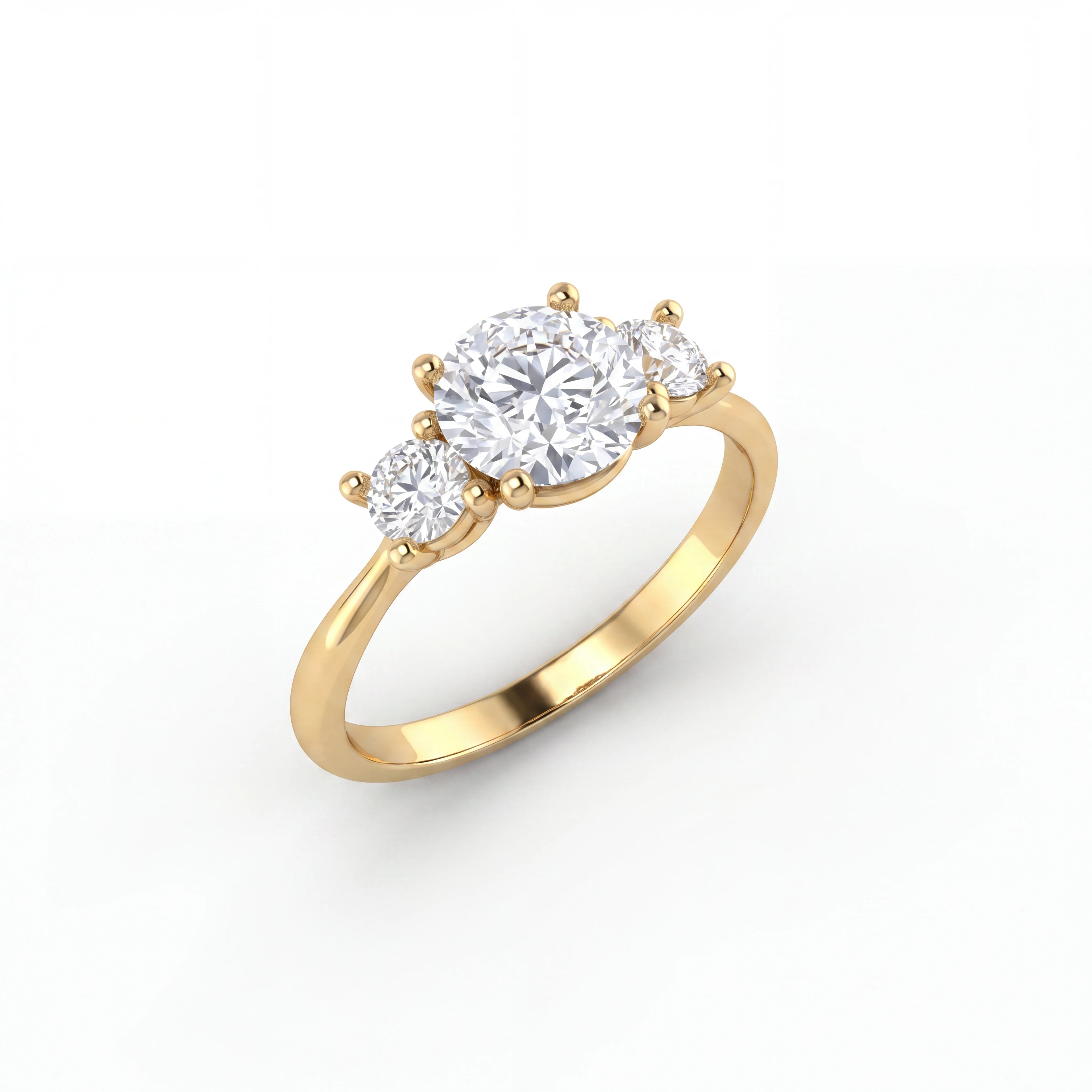 Round Lab-Grown Diamond 3-Stone Engagement Ring in 14K white gold, front view