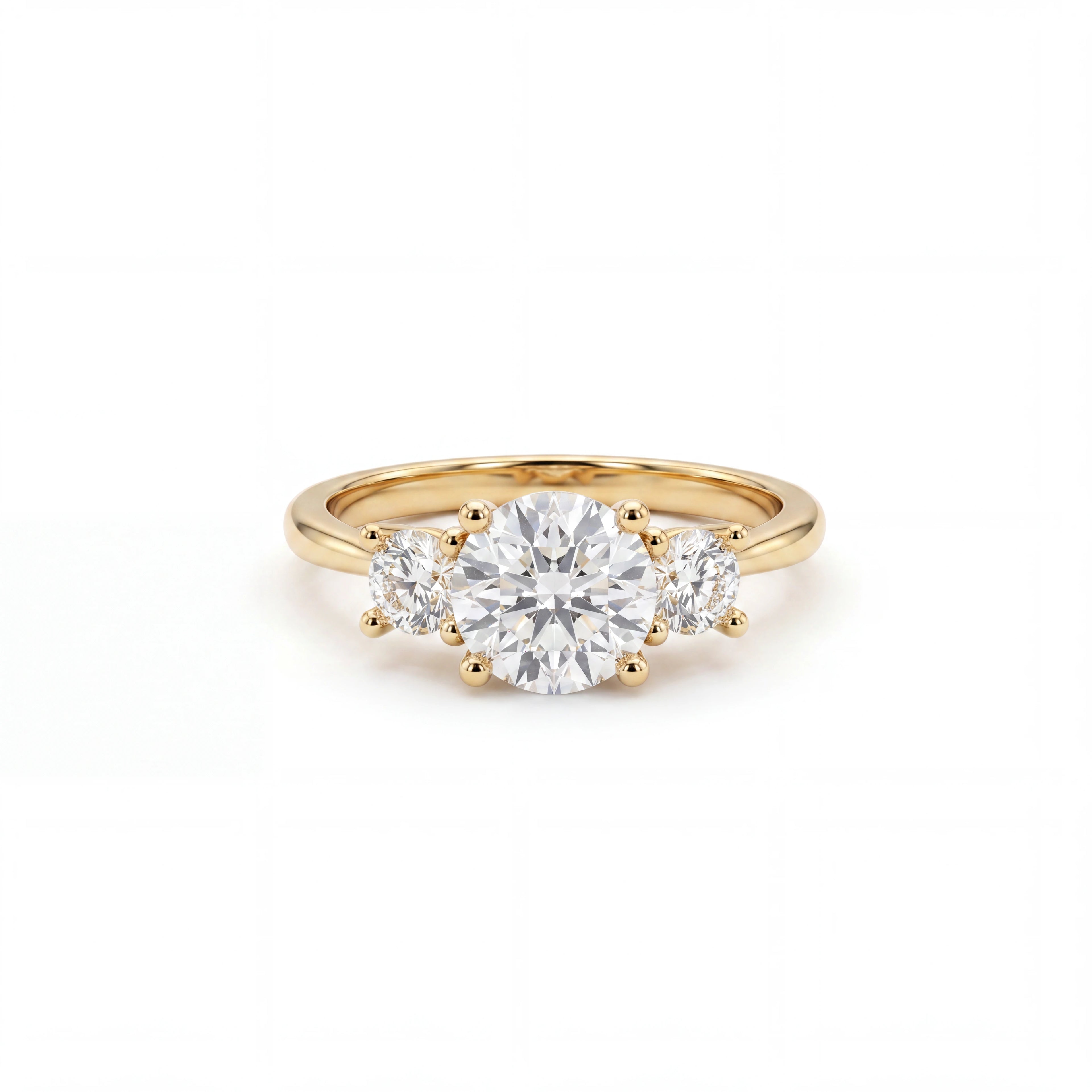 Round Lab-Grown Diamond 3-Stone Engagement Ring in 14K yellow gold, 1.35ctw, front view