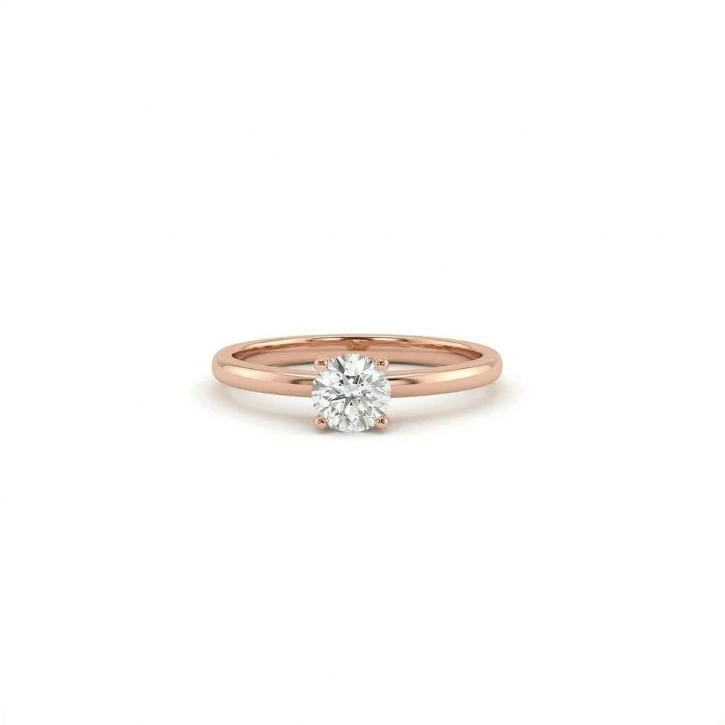 Round ultra thin solitaire engagement ring with lab-grown diamond in solid 14K rose gold