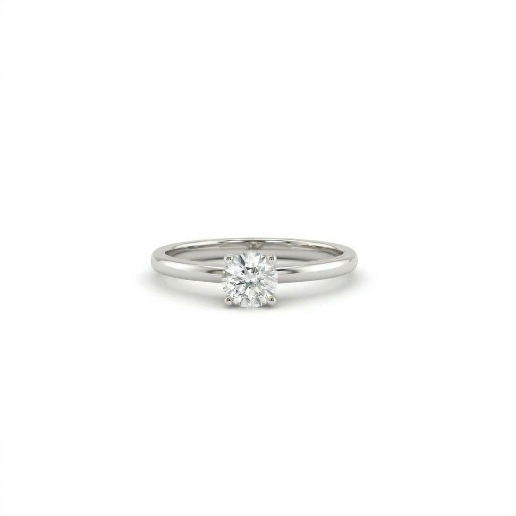 Round ultra thin solitaire engagement ring with lab-grown diamond in solid 14K white gold