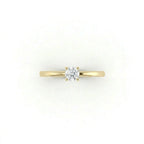 Front view of round ultra thin solitaire engagement ring with lab-grown diamond in 14K yellow gold