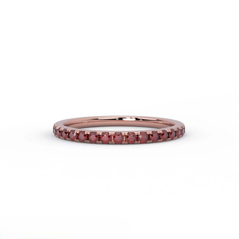 Ruby half eternity high dome band in 14K rose gold - front view