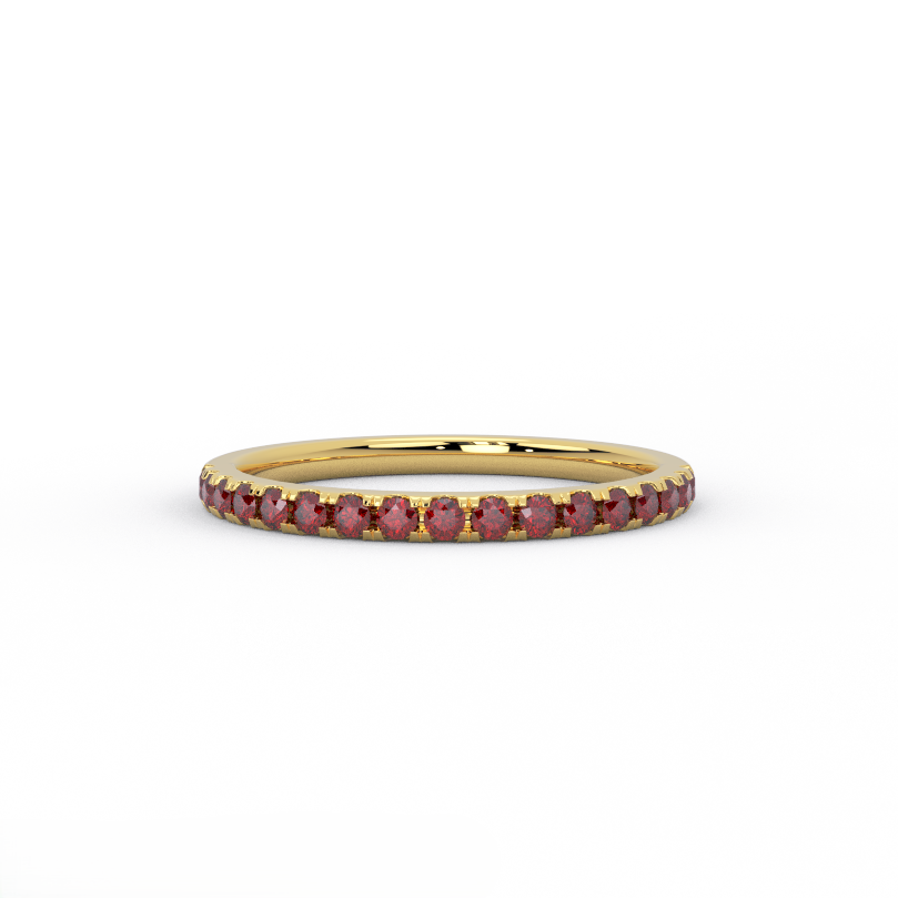 Ruby half eternity high dome band in 14K yellow gold - front view