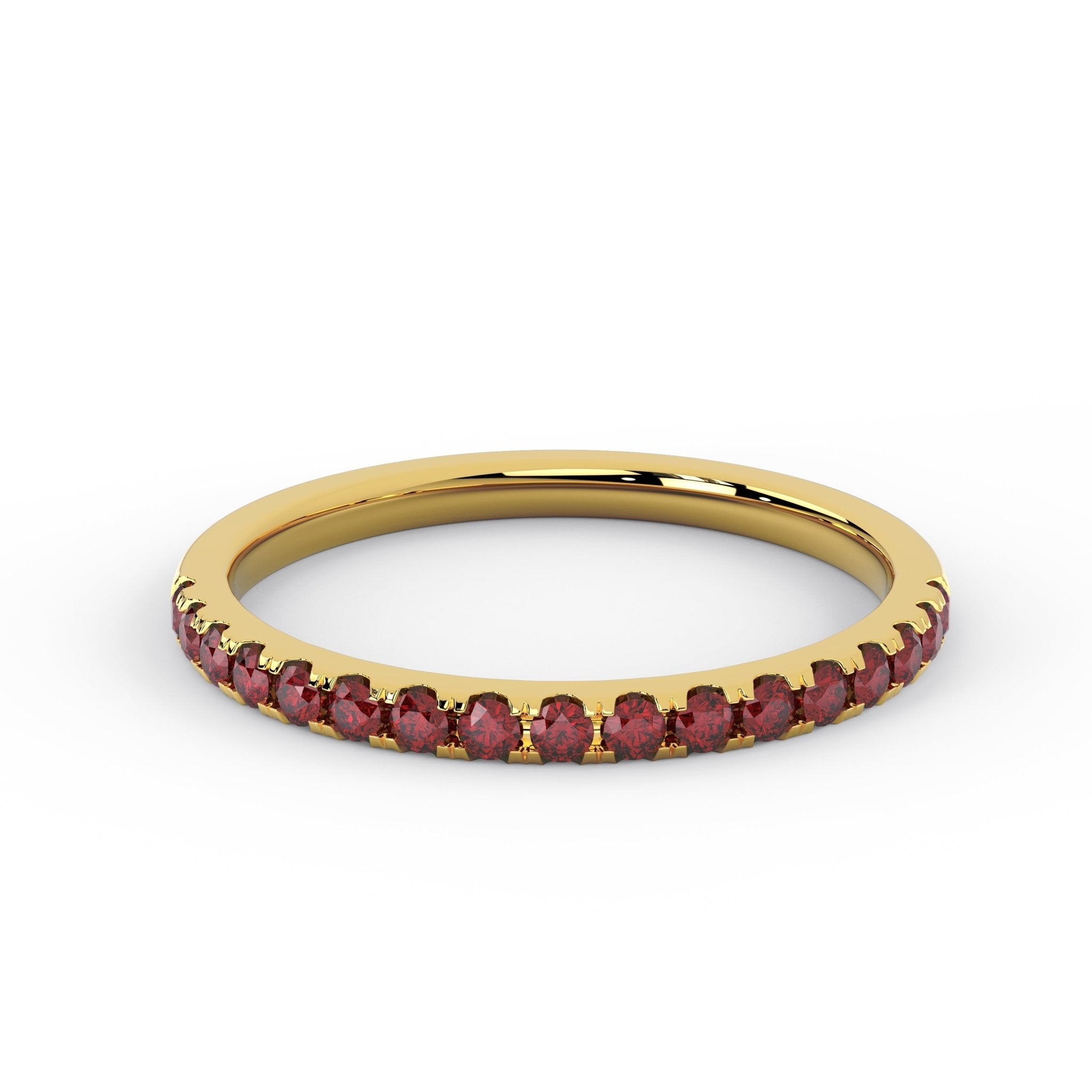 Ruby half eternity high dome band in 14K yellow gold