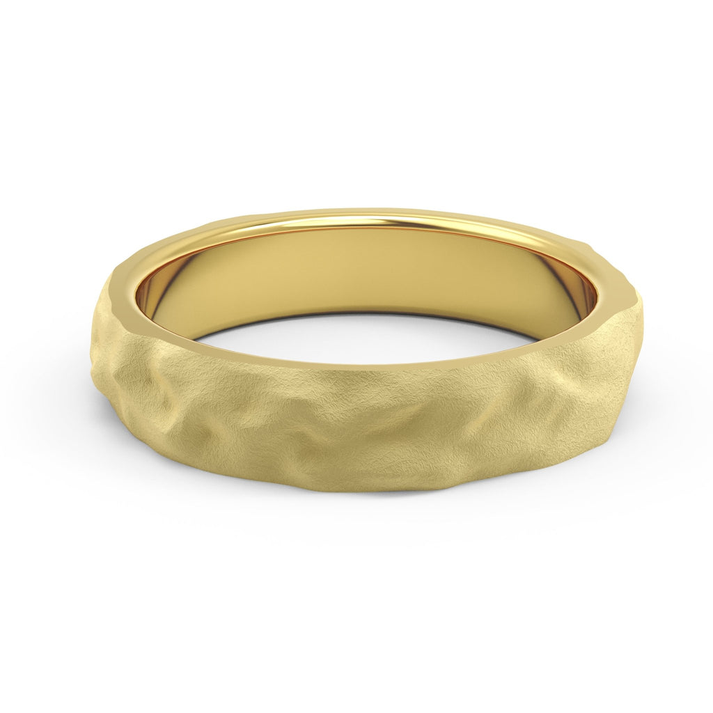 Rustic Gold Ring with hammered texture in 14K yellow gold on white background