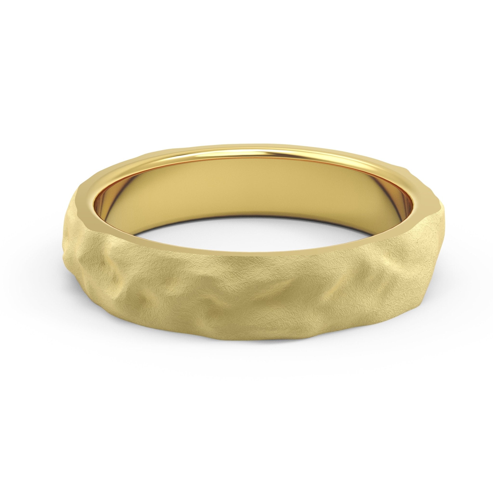 Rustic Gold Ring with hammered texture in 14K yellow gold on white background