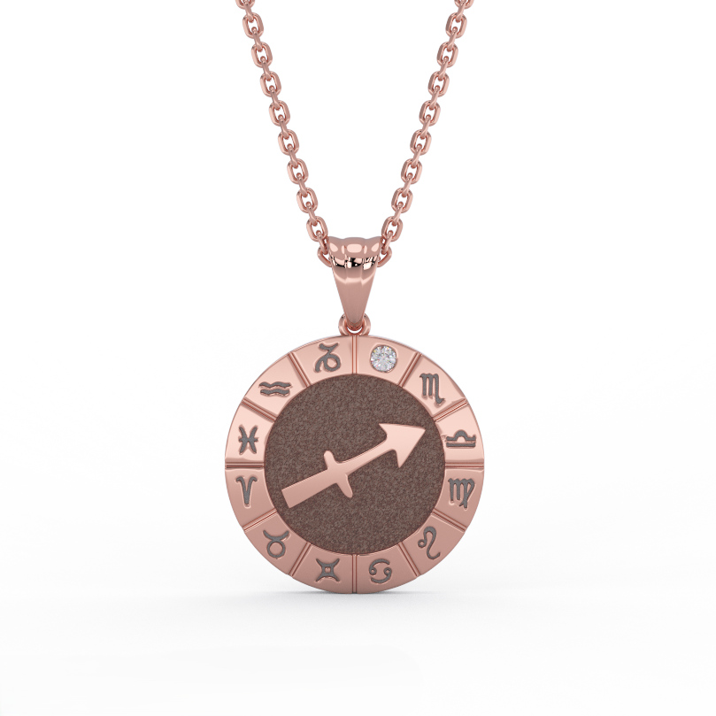 14K rose gold Sagittarius zodiac medallion necklace