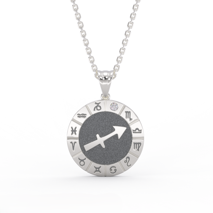 14K white gold Sagittarius zodiac medallion necklace