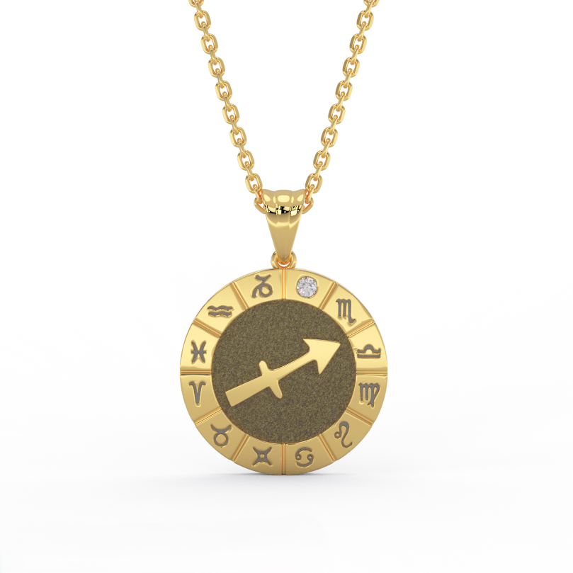 14K yellow gold Sagittarius zodiac medallion necklace