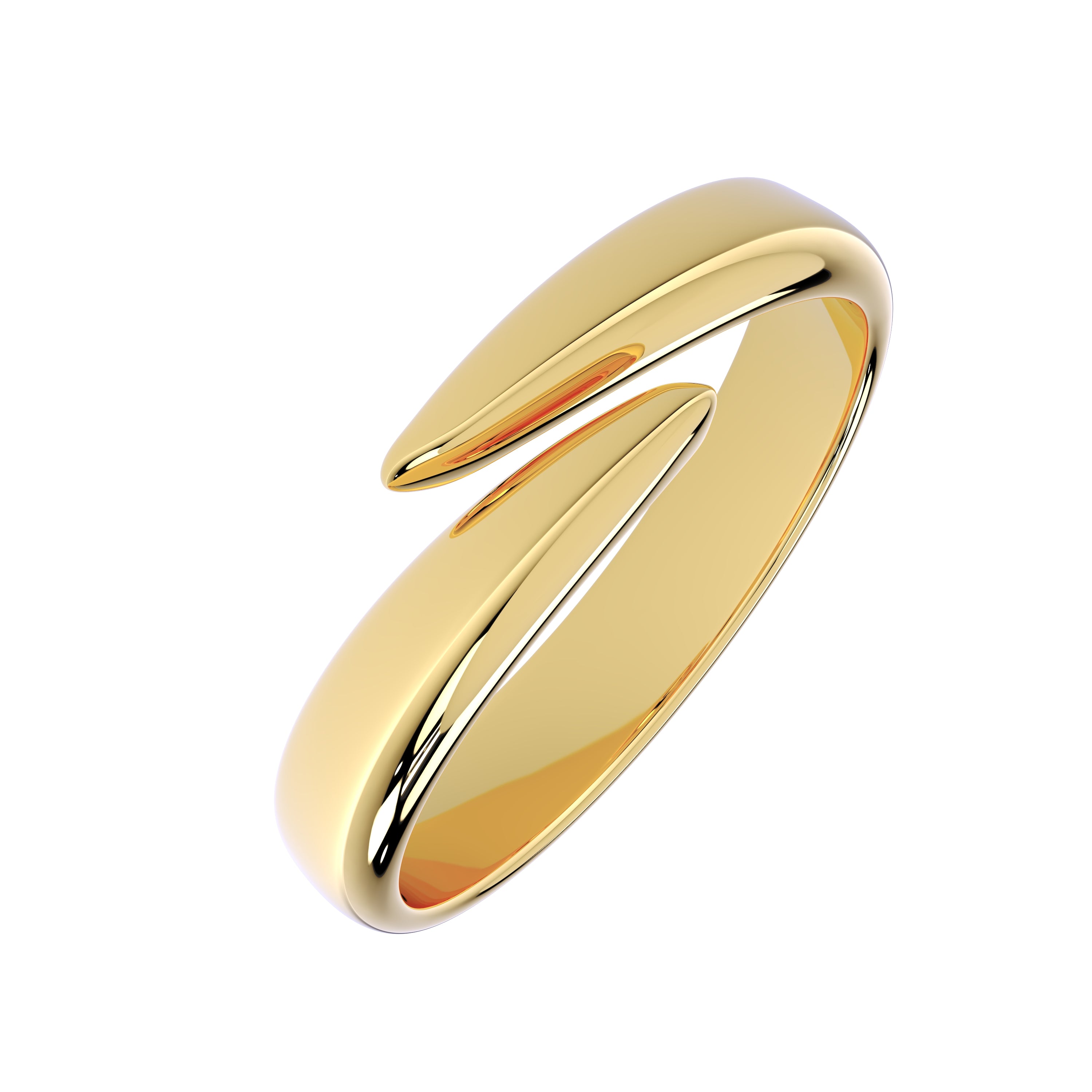High polish 14K gold wrap ring with tapered overlapping ends