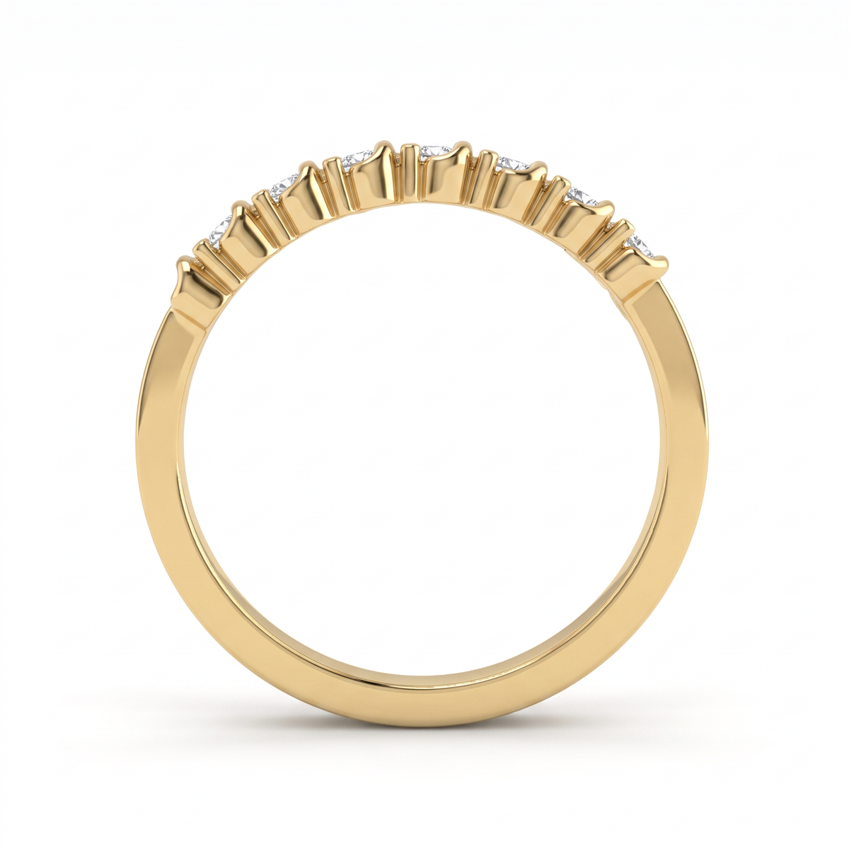 Profile of the 1.8mm seven-stone Lab-Grown Diamond wedding band in 14K yellow gold