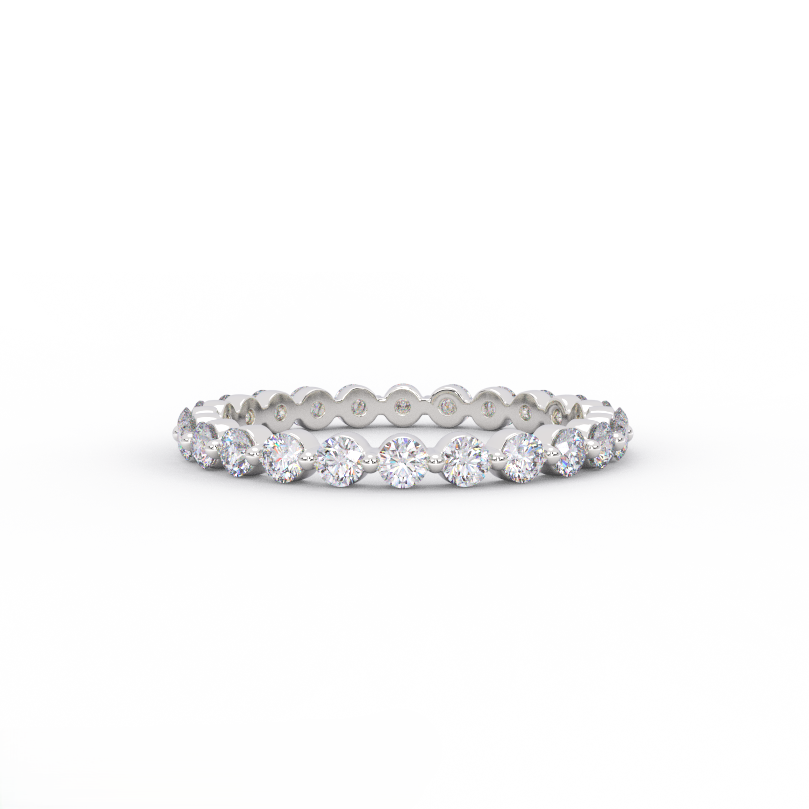 Shared prong diamond eternity band in solid 14K white gold