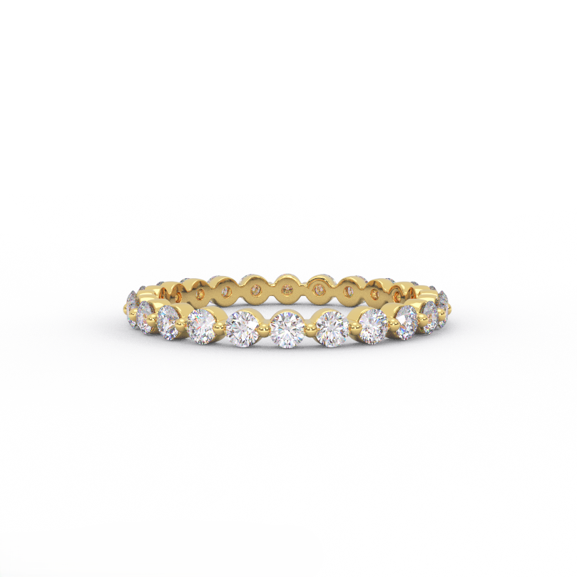 Shared prong diamond eternity band in solid 14K yellow gold