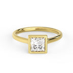 1ct princess cut bezel set engagement ring in 14k yellow gold, front view
