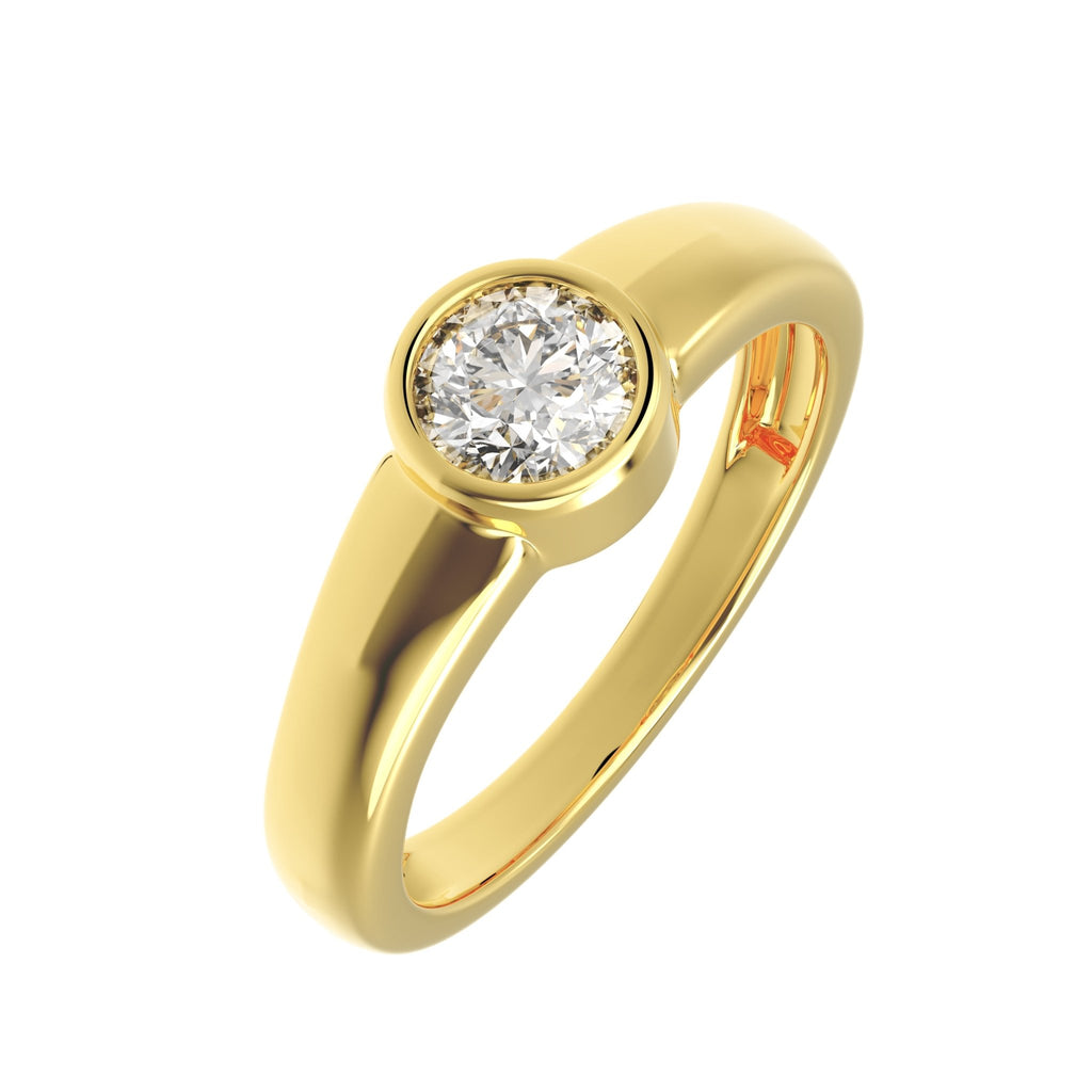 Round 0.50ct bezel-set lab-grown diamond ring in 14K yellow gold – angled view