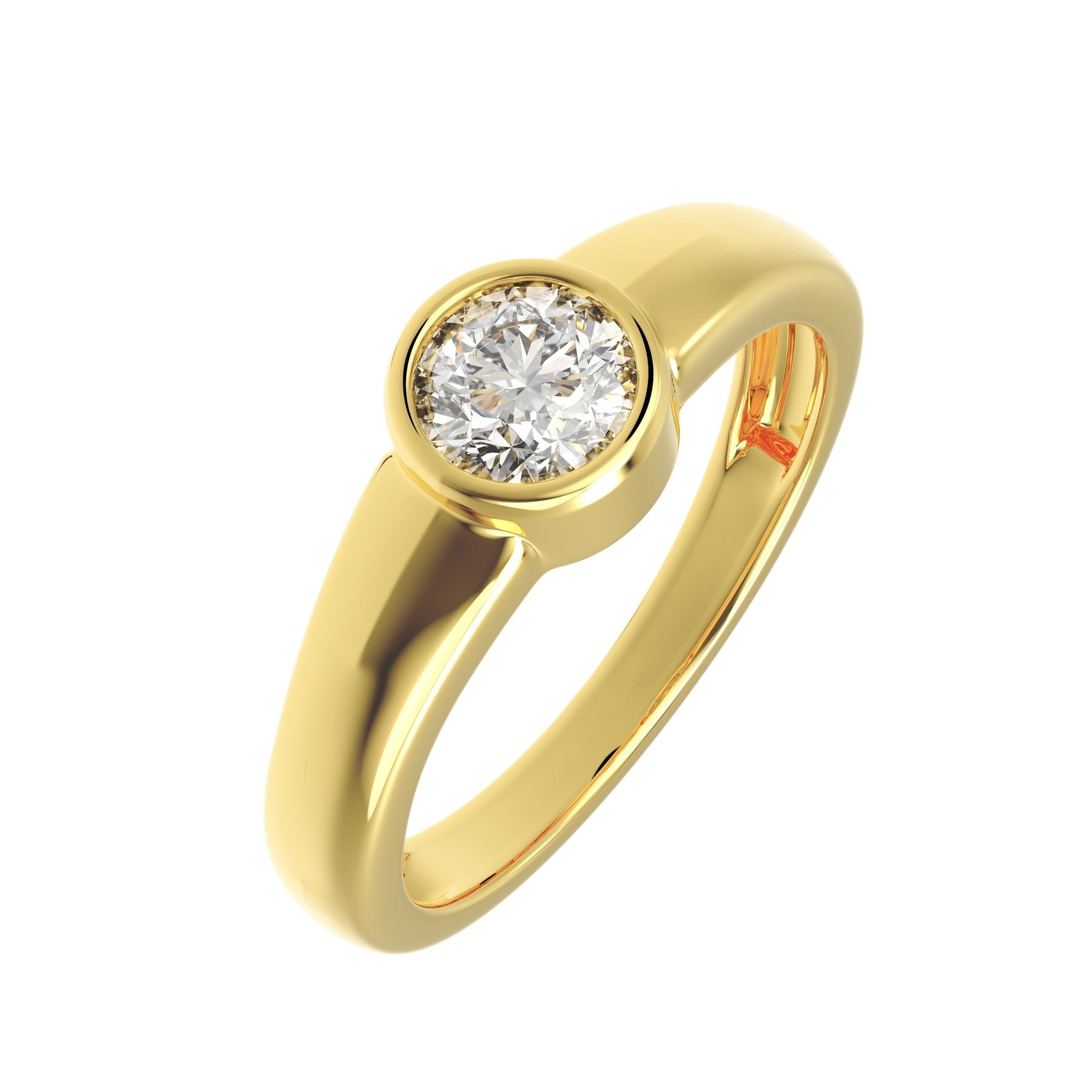 Round 0.50ct bezel-set lab-grown diamond ring in 14K yellow gold – angled view