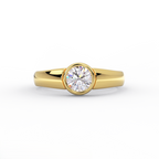 round bezel diamond ring in solid 14K yellow gold – front view