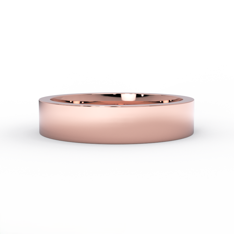 5mm flat gold wedding band in solid 14K rose gold – front view