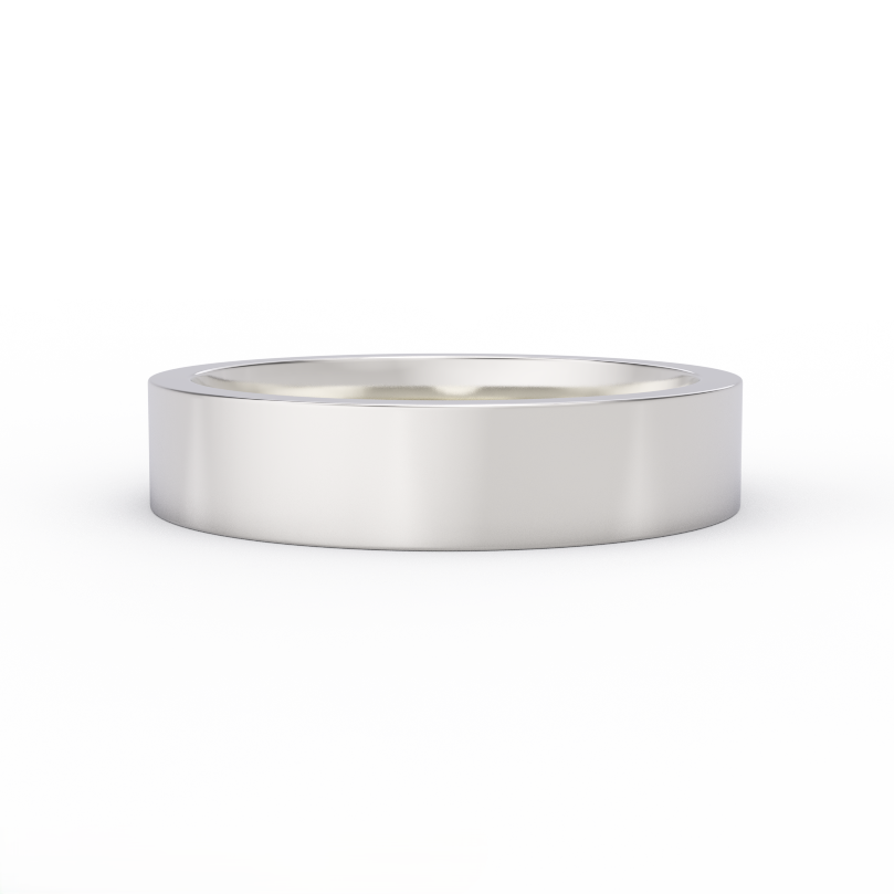 5mm flat gold wedding band in solid 14K white gold – front view