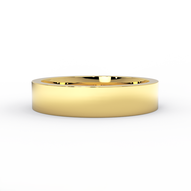 5mm flat gold wedding band in solid 14K yellow gold – front view