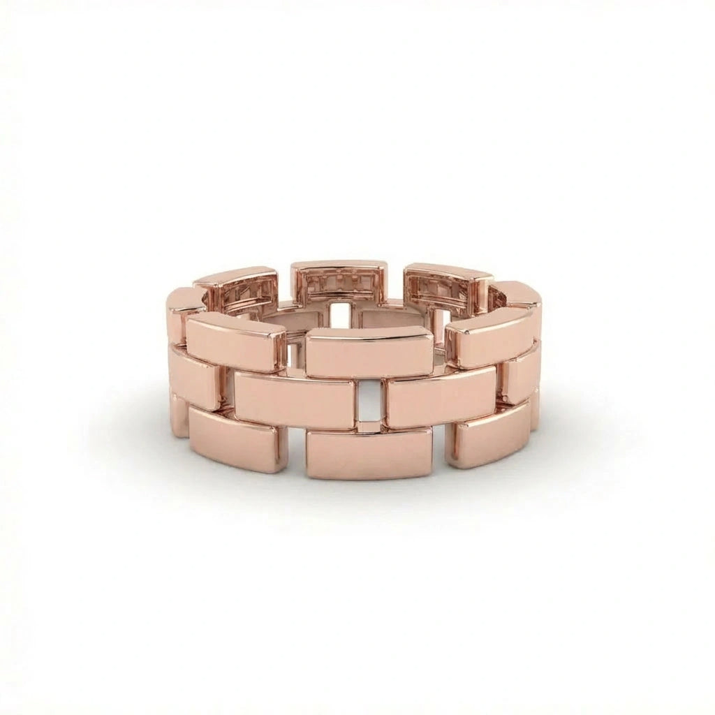 Stratum Link Band in solid rose gold showcasing stacked interlocking links with a modern structured design