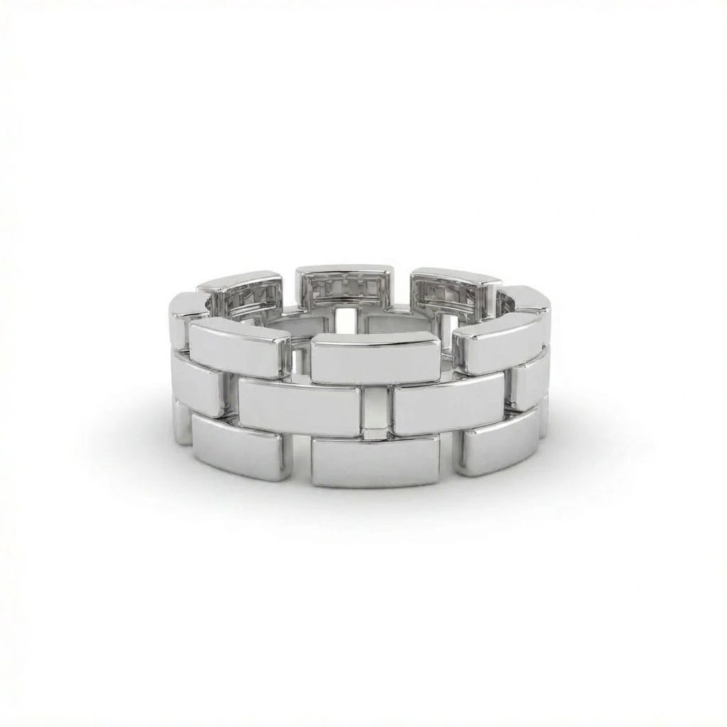 Stratum Link Band in solid white gold featuring interlocking rectangular links with a polished architectural finish