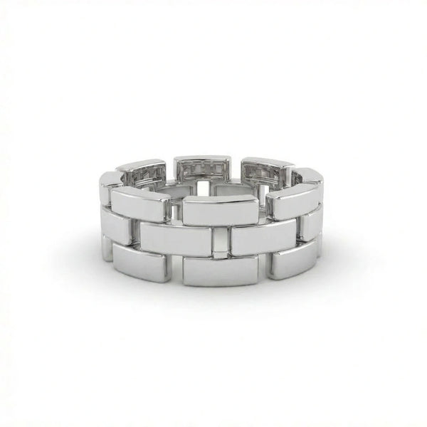 Stratum Link Band in solid white gold featuring interlocking rectangular links with a polished architectural finish