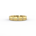 Stratus Grid Diamond Band in 14K yellow gold - angle view showing depth of carved grid pattern and diamond placement.