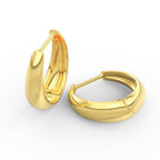 14K tapered chunky huggie hoop earrings, 13mm size, solid gold design, sculpted tapered profile.