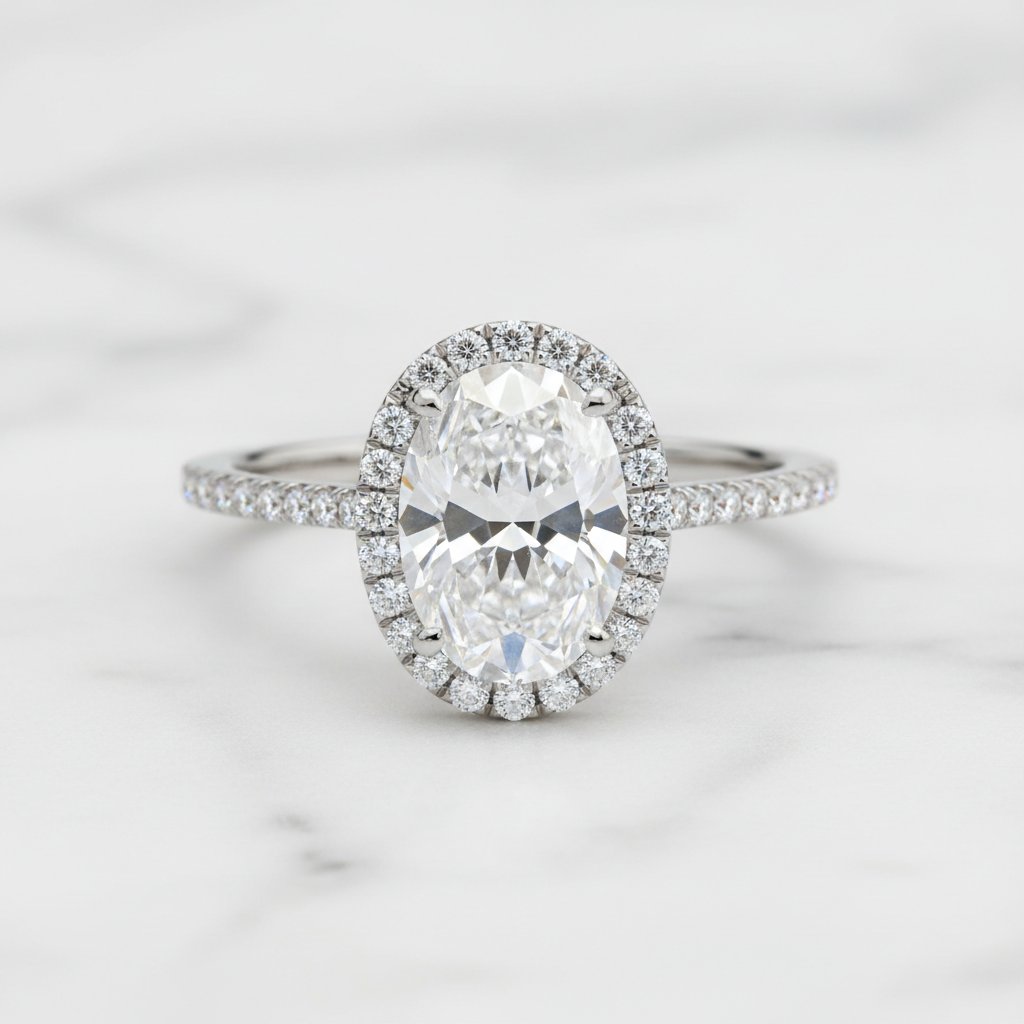 Thin Band Halo Engagement Rings