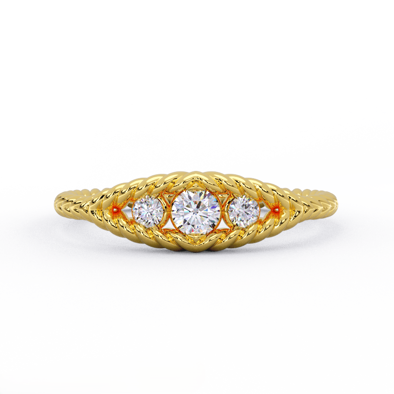 Three-Stone Rope Diamond Ring | 14K Gold Band – Black Pearl of Queens