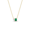 Toi et Moi emerald and pear diamond pendant necklace in solid 14k yellow gold