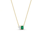 Toi et Moi emerald and pear diamond pendant necklace in solid 14k yellow gold