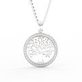 Tree of life diamond halo pendant in sterling silver