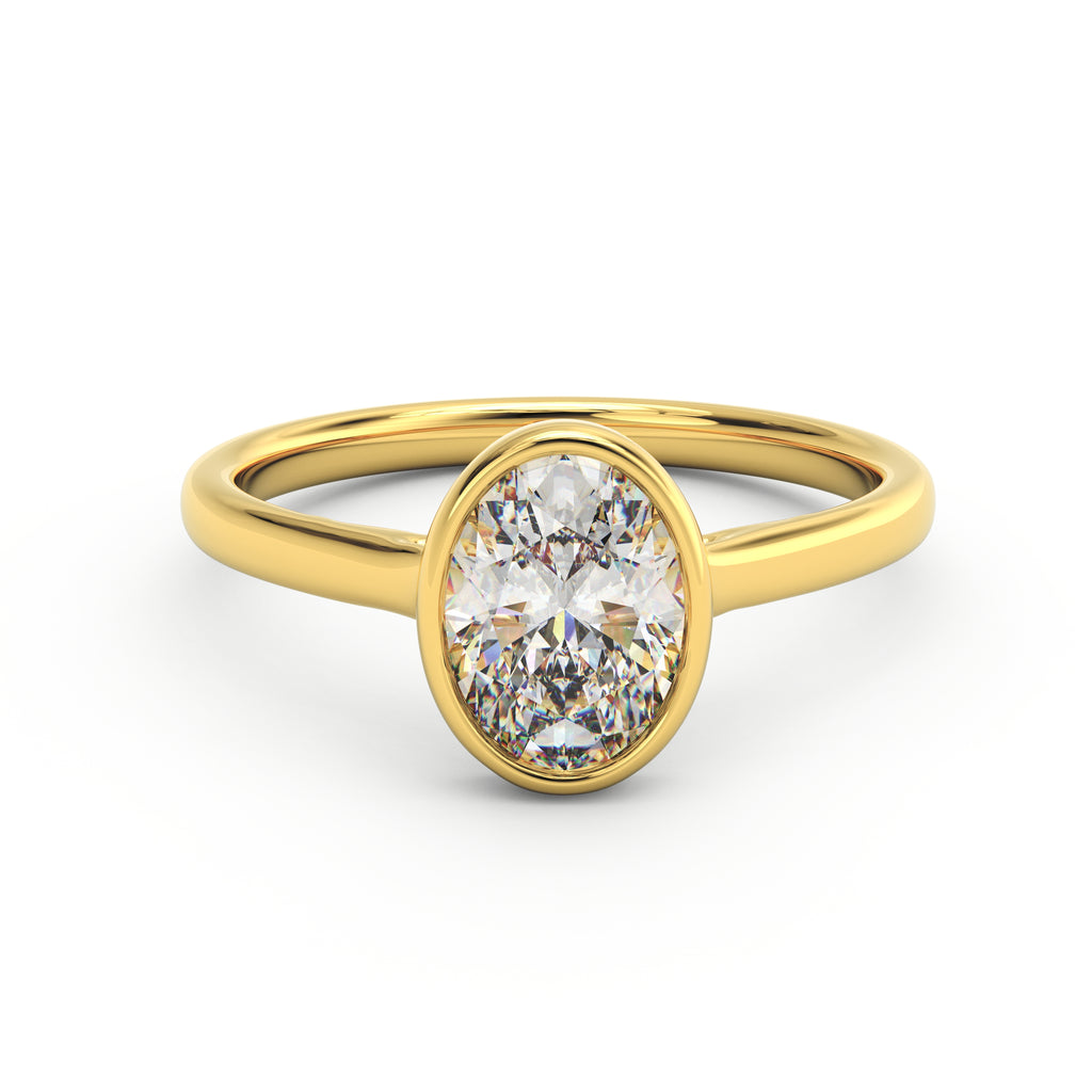 1ct oval bezel engagement ring in 14k yellow gold front view