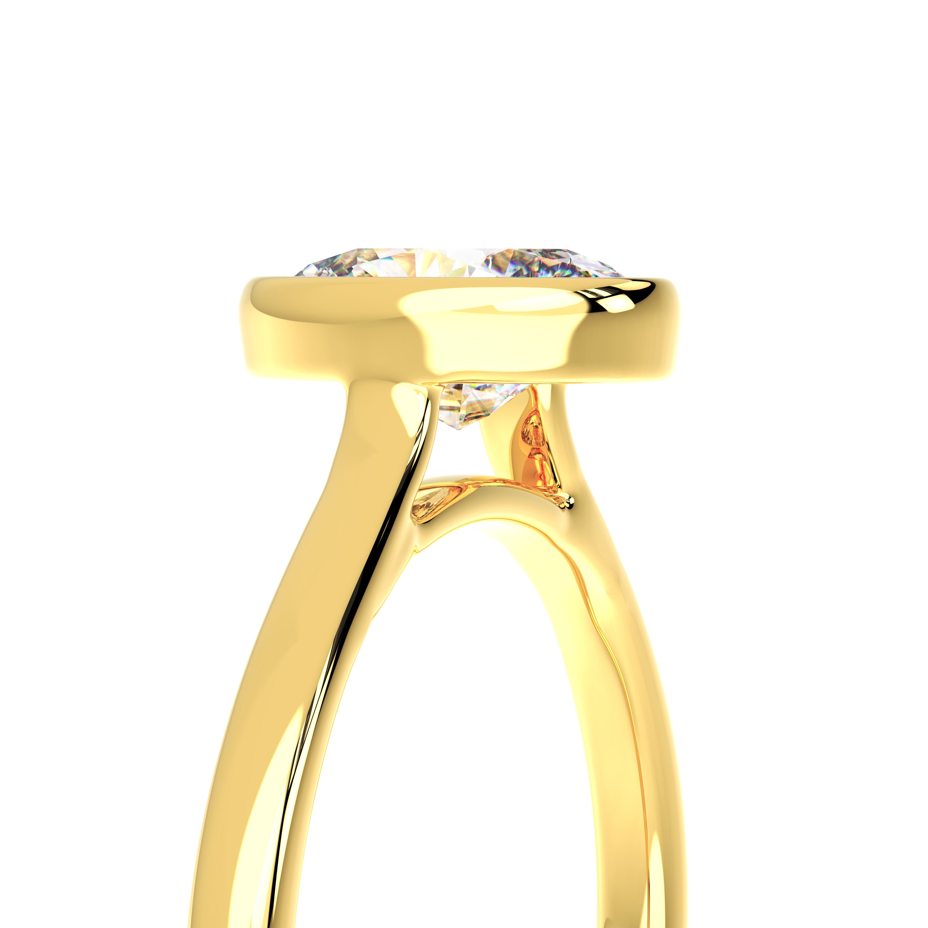 side profile oval bezel engagement ring 14k gold