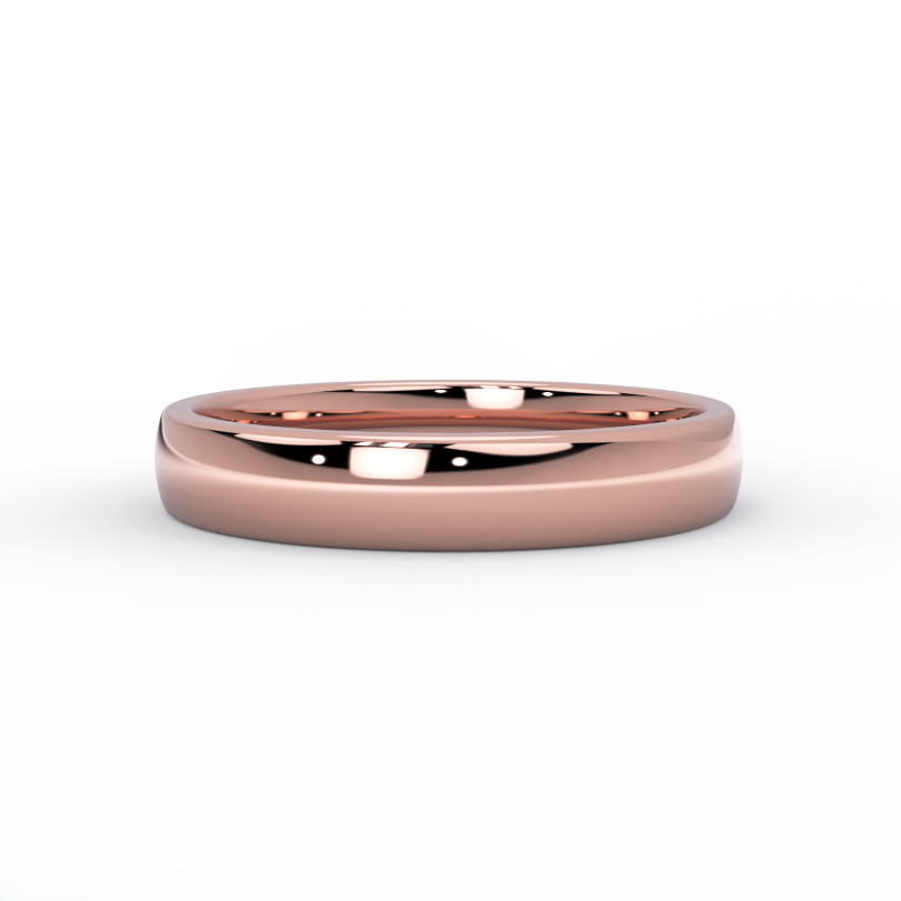 4mm dome gold wedding band in solid 14K rose gold – front view