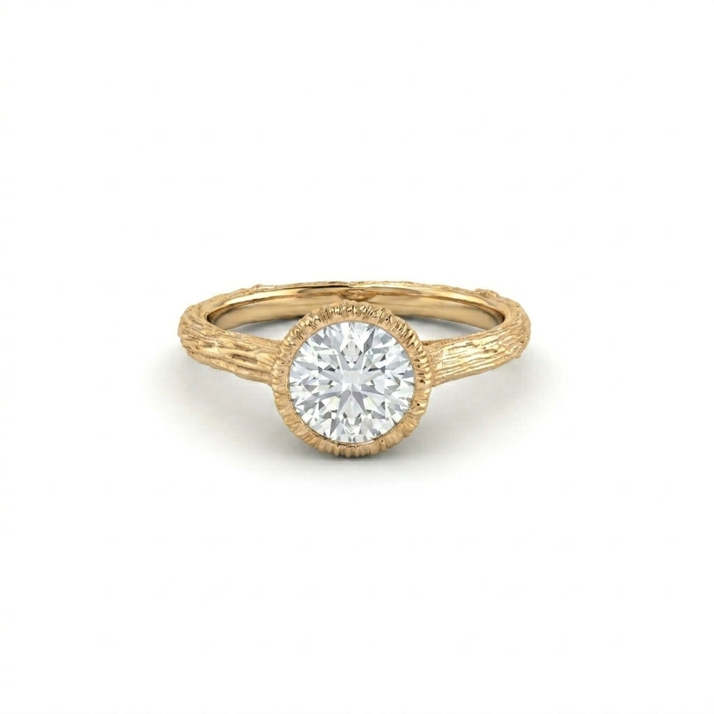 Twig Lab-Grown Diamond engagement ring in solid 14K gold with a hand-carved branch band