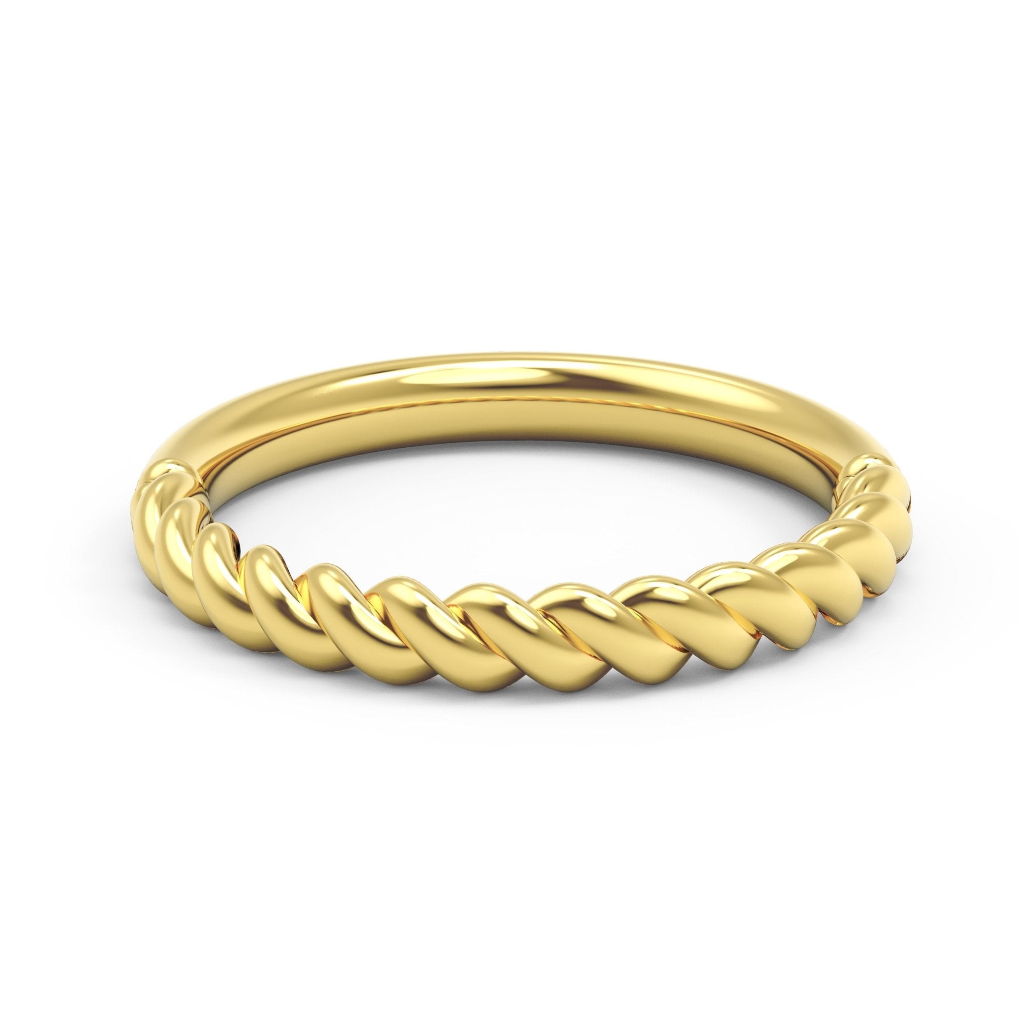 3mm Twisted Rope Band in 14K Yellow Gold on wooden surface