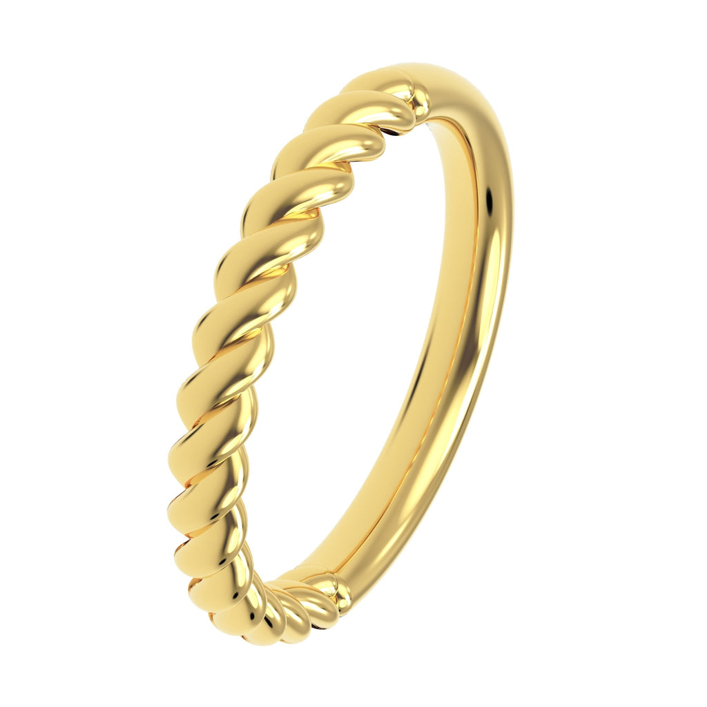 3mm Twisted Rope Band in 14K Yellow Gold on wooden surface