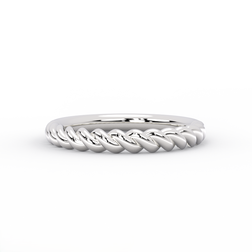 twisted rope gold wedding band in solid 14K white gold – front view