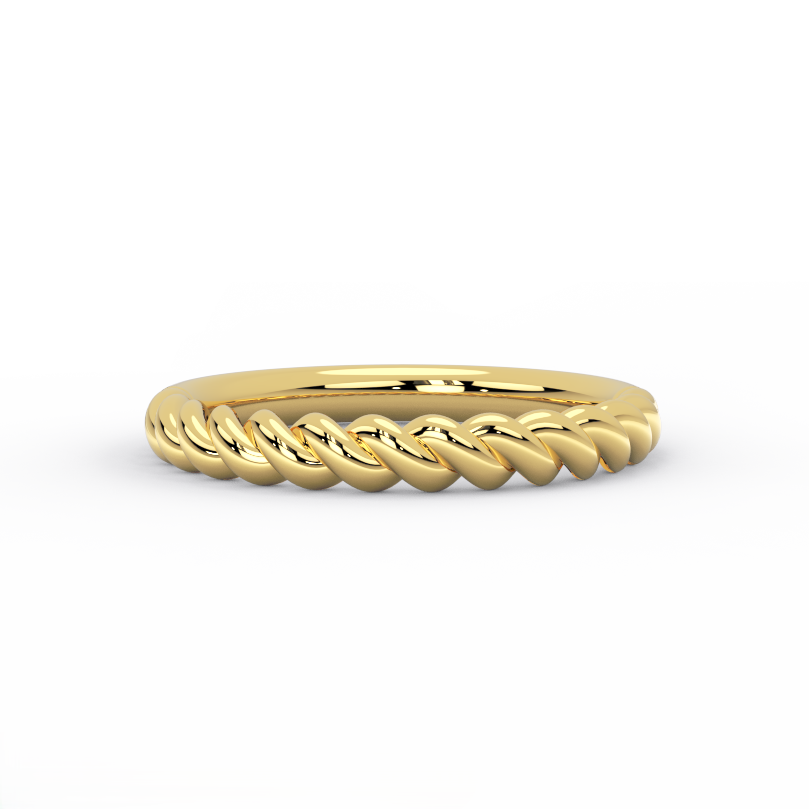 twisted rope gold wedding band in solid 14K yellow gold – front view