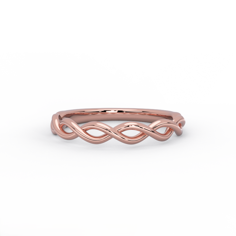 twisted rope ring in 14k rose gold front view
