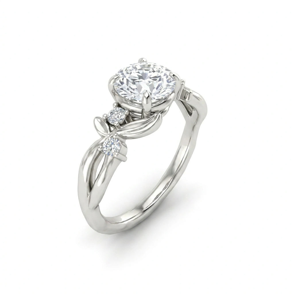 Twisted vine Lab-Grown Diamond engagement ring in 14K rose gold, front view — Black Pearl of Queens