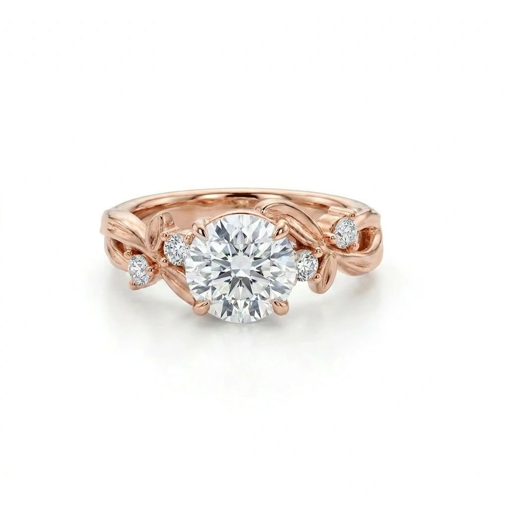Twisted vine Lab-Grown Diamond engagement ring in 14K white gold, front view — Black Pearl of Queens