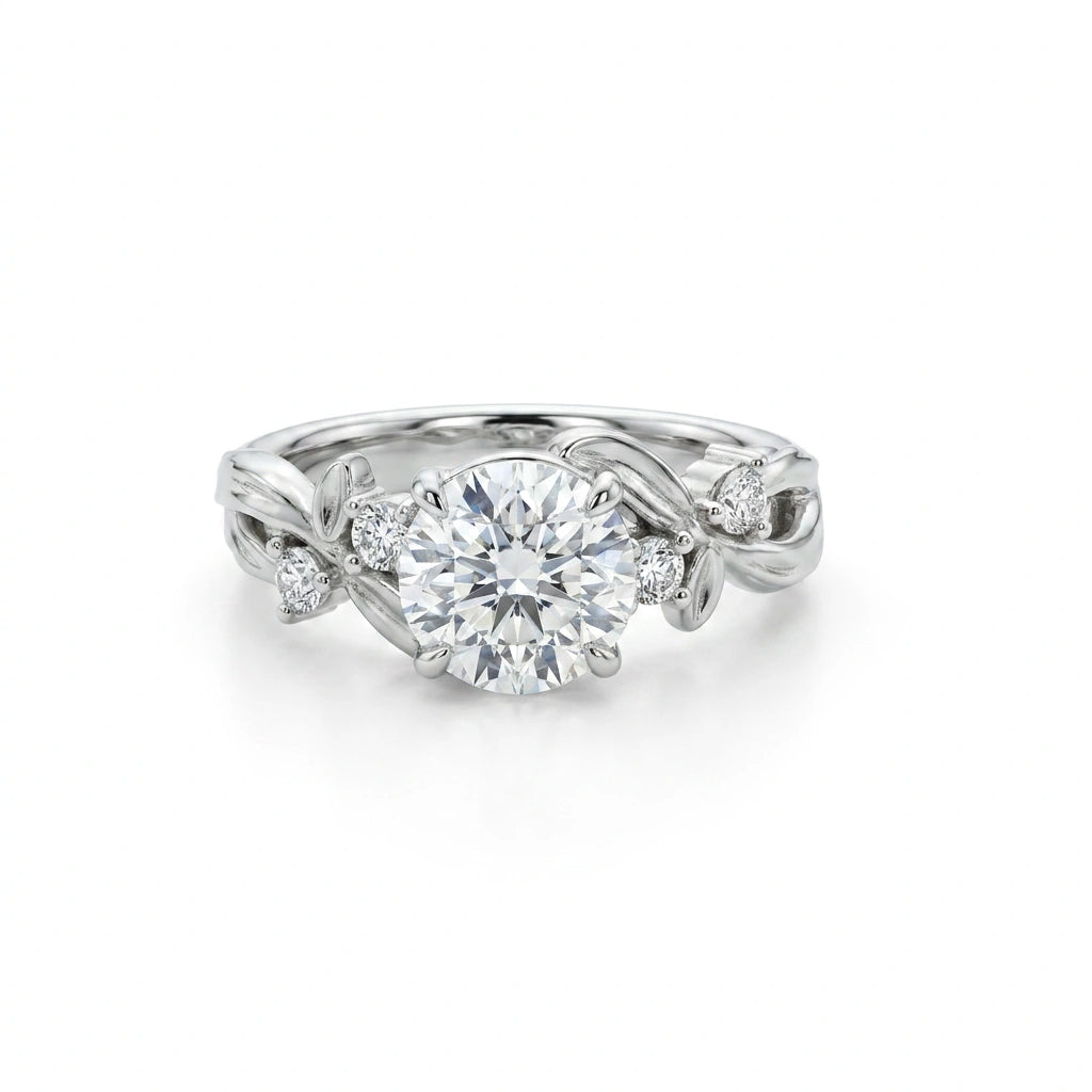 Twisted vine Lab-Grown Diamond engagement ring in 14K yellow gold, front view showing round brilliant center stone and sculptural vine band — Black Pearl of Queens